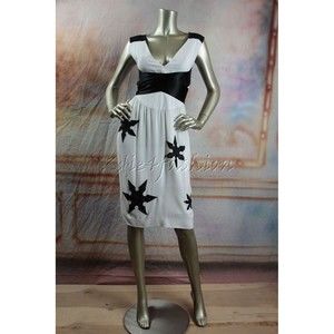 $3200 NWT NARCISO RODRIGUEZ Satin Black White Sexy Beaded Applique Dress 2